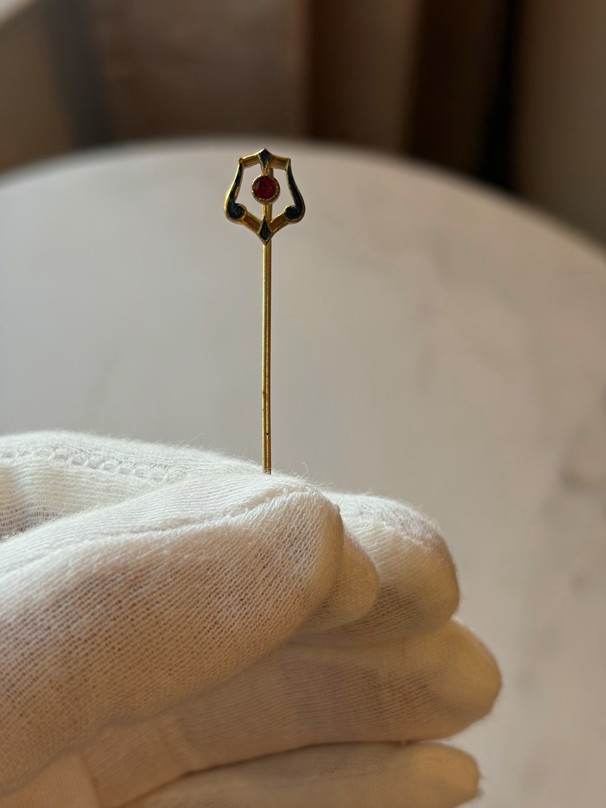 Gold Tone Metal Hatpin Stick Pin w/ Red Center Stone Accent, Hat Pin