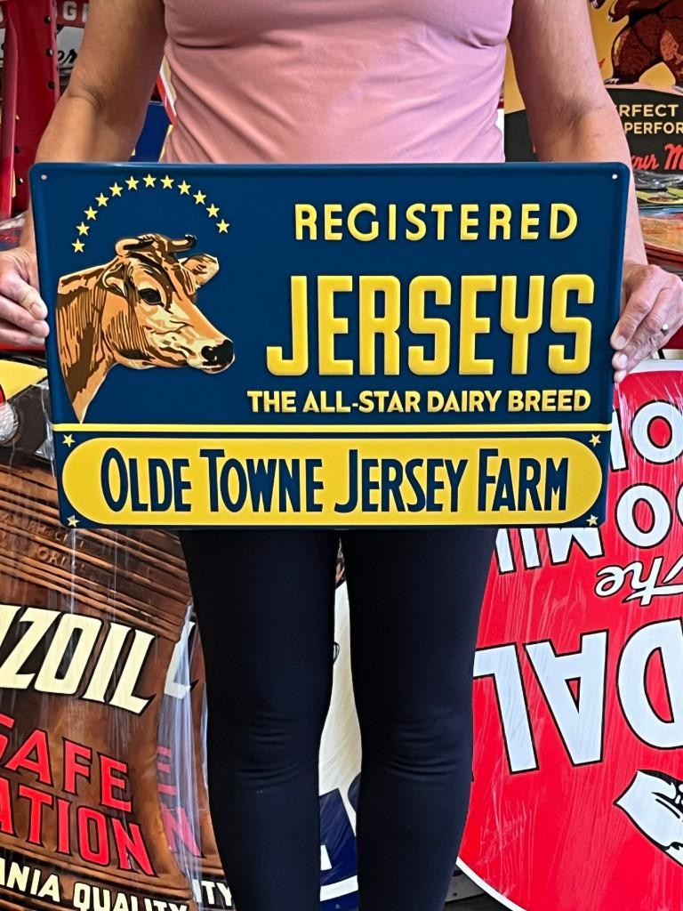 Vintage Anitque Old Style Metal Sign Jerseys Cows 14x20 Made in USA