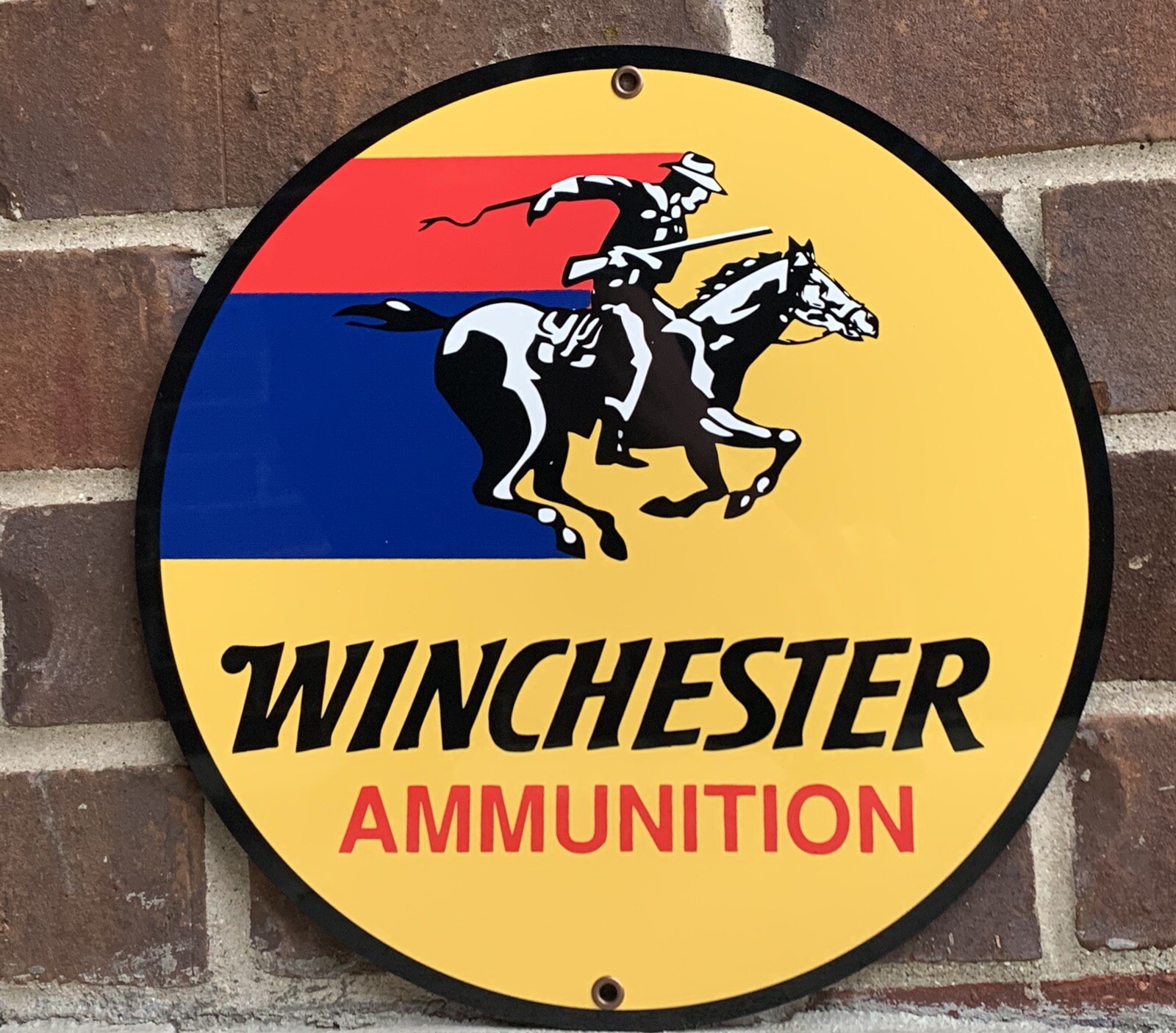 Winchester Ammunition Hunting Gun Vintage Style Round Metal Sign Winchester Ammunition Hunting Gun Vintage Style Round Metal Sign