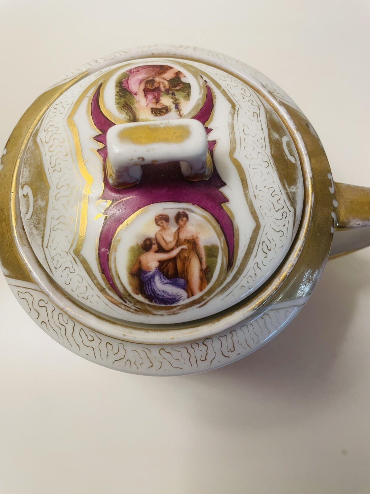 Angelica Kauffmann Covered  Sugar Bowl . Antique Vintage