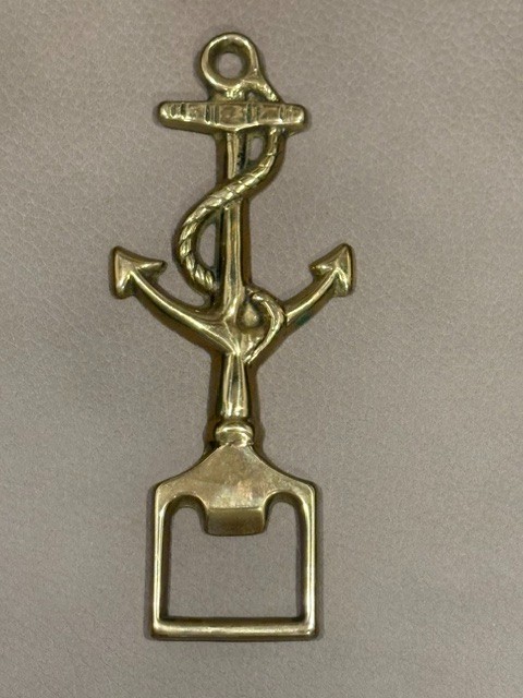 VINTAGE Anchor Brass Beverage Can Bottle Opener Metal Barware Nautical