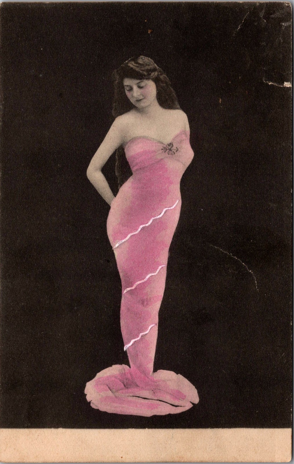 C1907 RPPC French Fantasy Photo Postcard, Mermaid Style Dress, Hand Tinted, R120 C1907 RPPC French Fantasy Photo Postcard, Mermaid Style Dress, Hand Tinted, R120