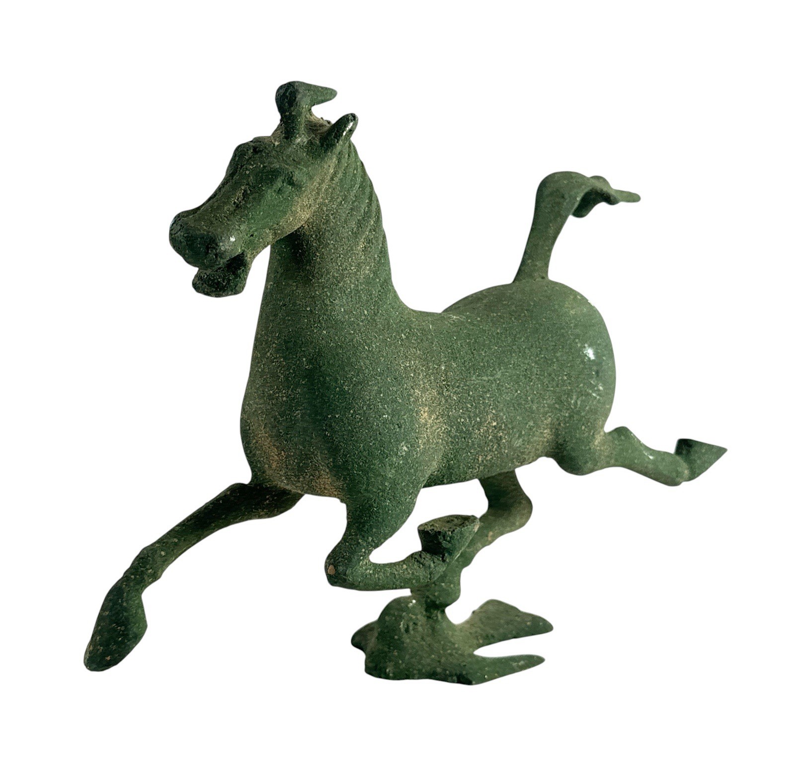 Vintage Chinese Flying Horse of Gansu Bronze Style Sculpture Green Patina 8”