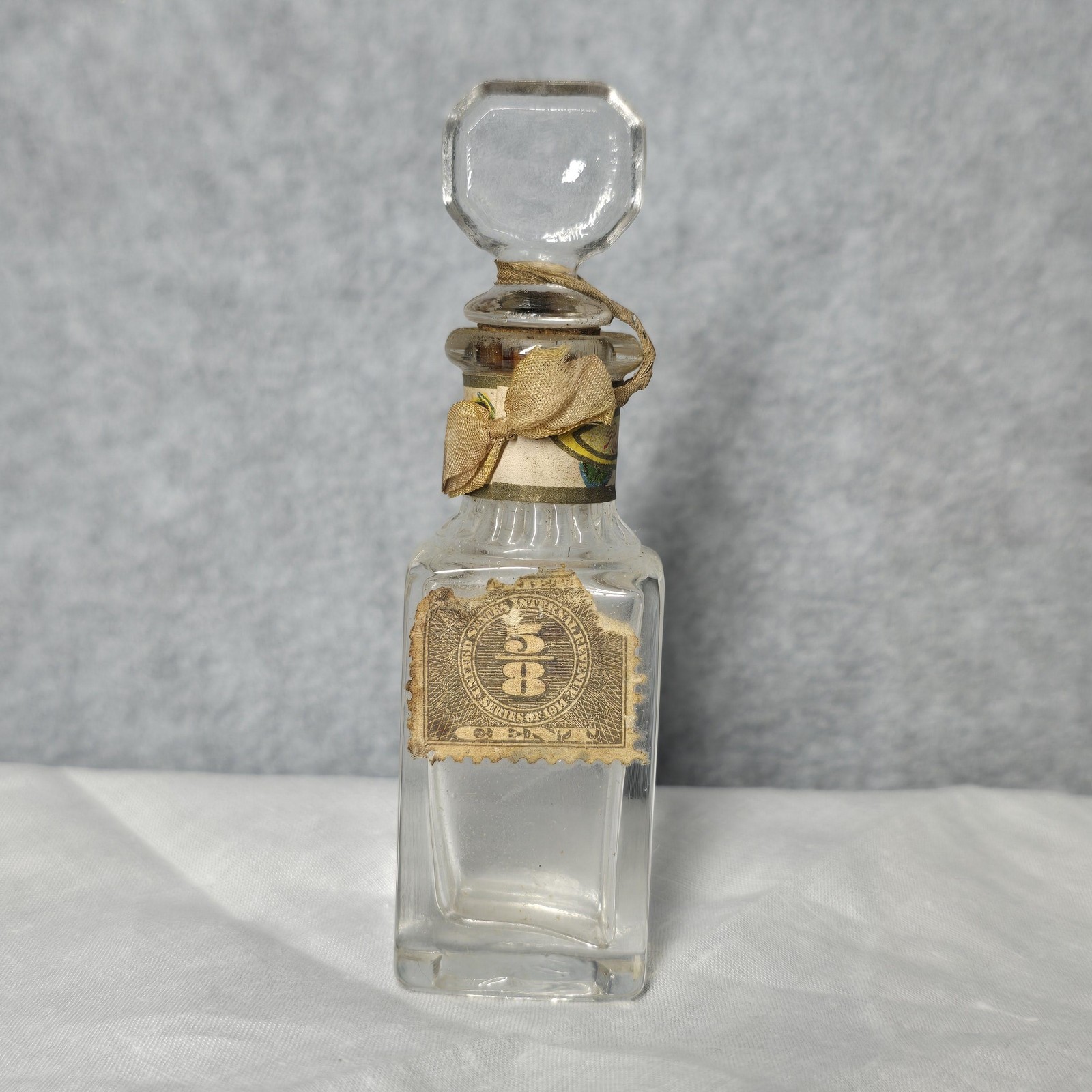 Vintage Wrights White Rose Perfume Bottle Glass Stopper Tax Seal Antique Decor