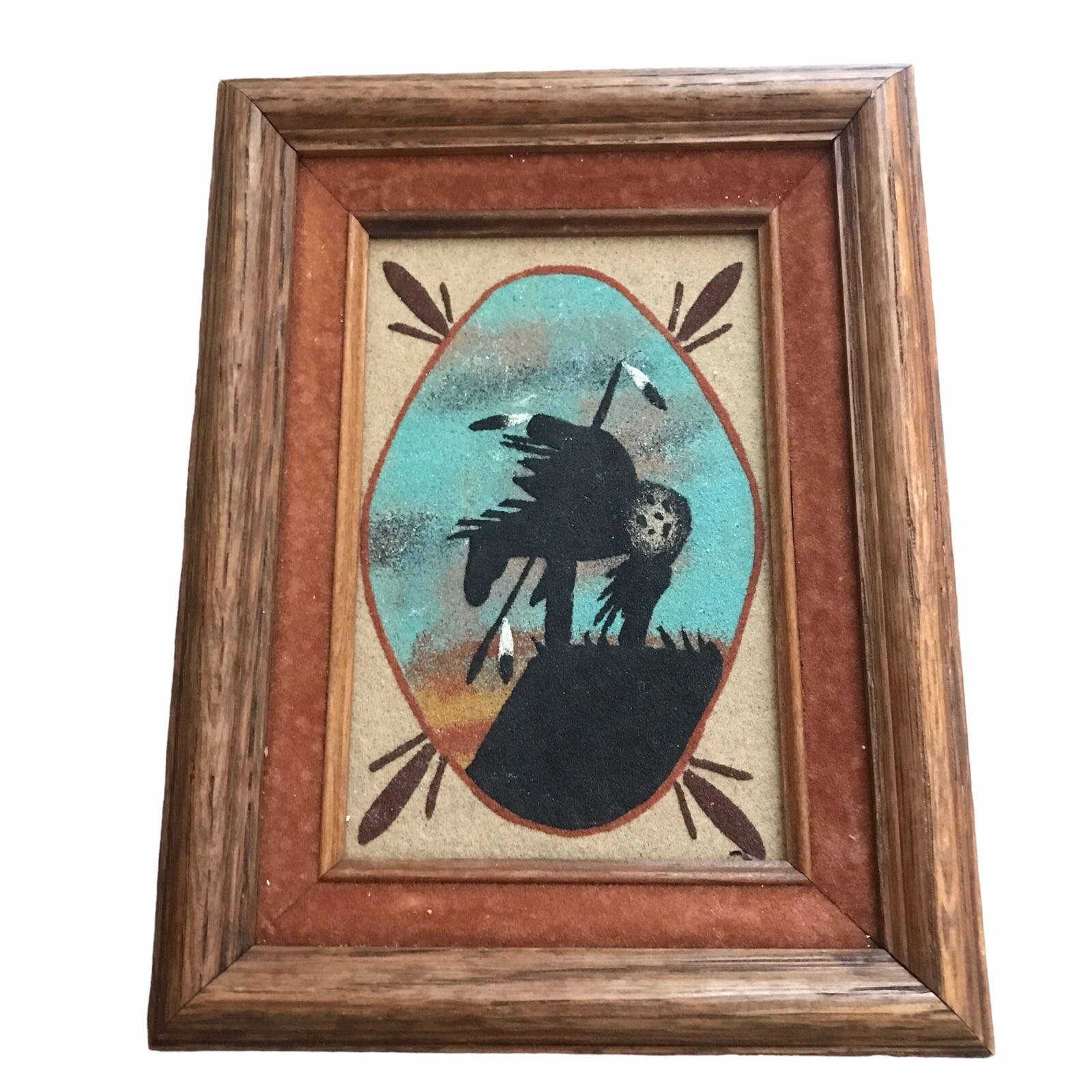 \'End of the trail\'  Navajo Warrior Sand Painting  Wood Framed Signed