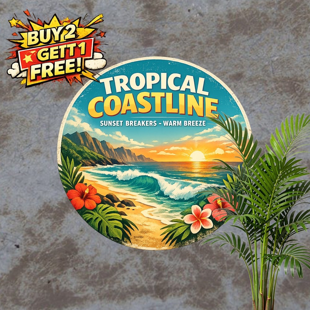 Circular Kauai Hawaii Tropical Round Metal Sign Retro Travel Decor 8x8