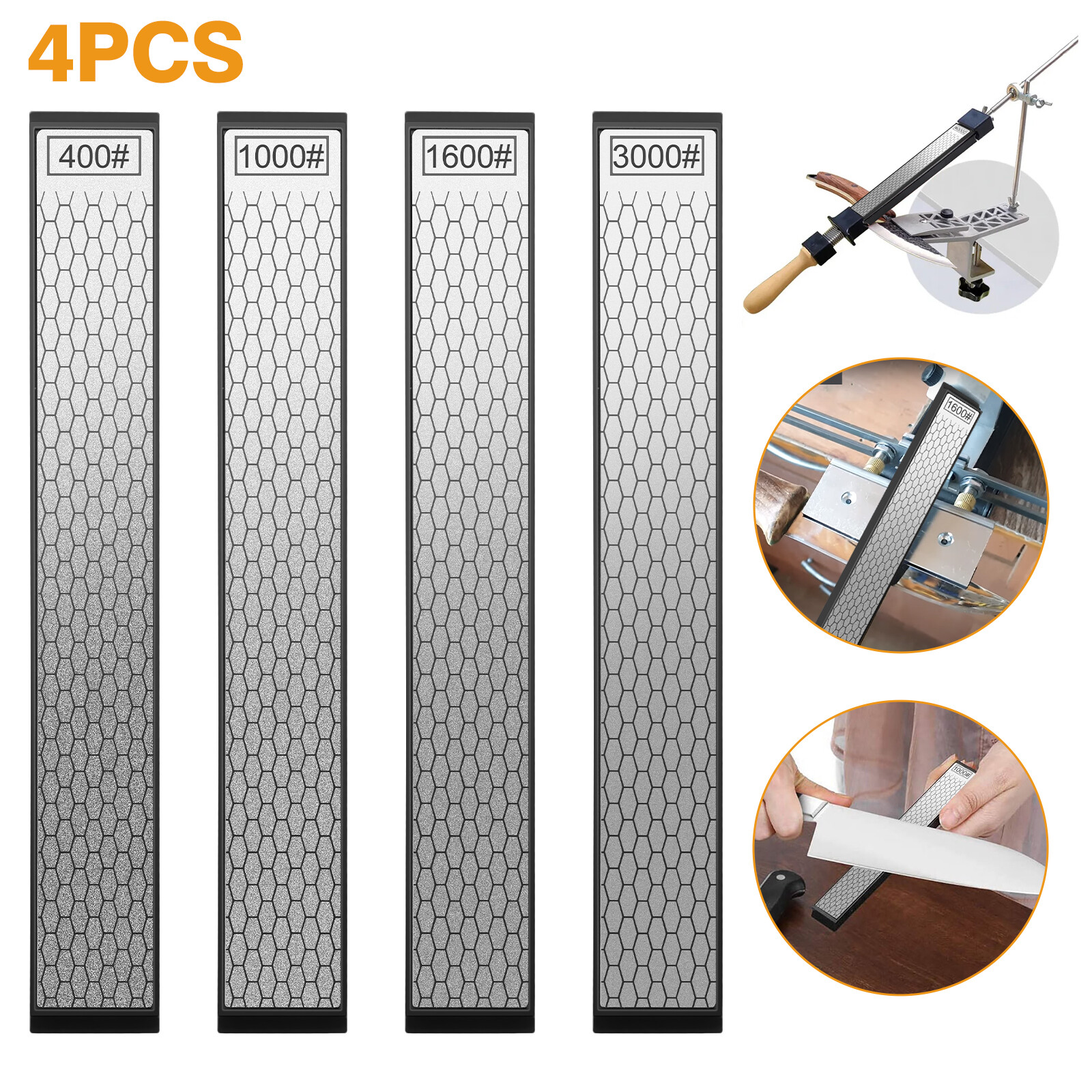 4PCS Diamond Sharpening Stone Set 400 1000 1600 3000Grit Knife Chisel Sharpener 4PCS Diamond Sharpening Stone Set 400 1000 1600 3000Grit Knife Chisel Sharpener