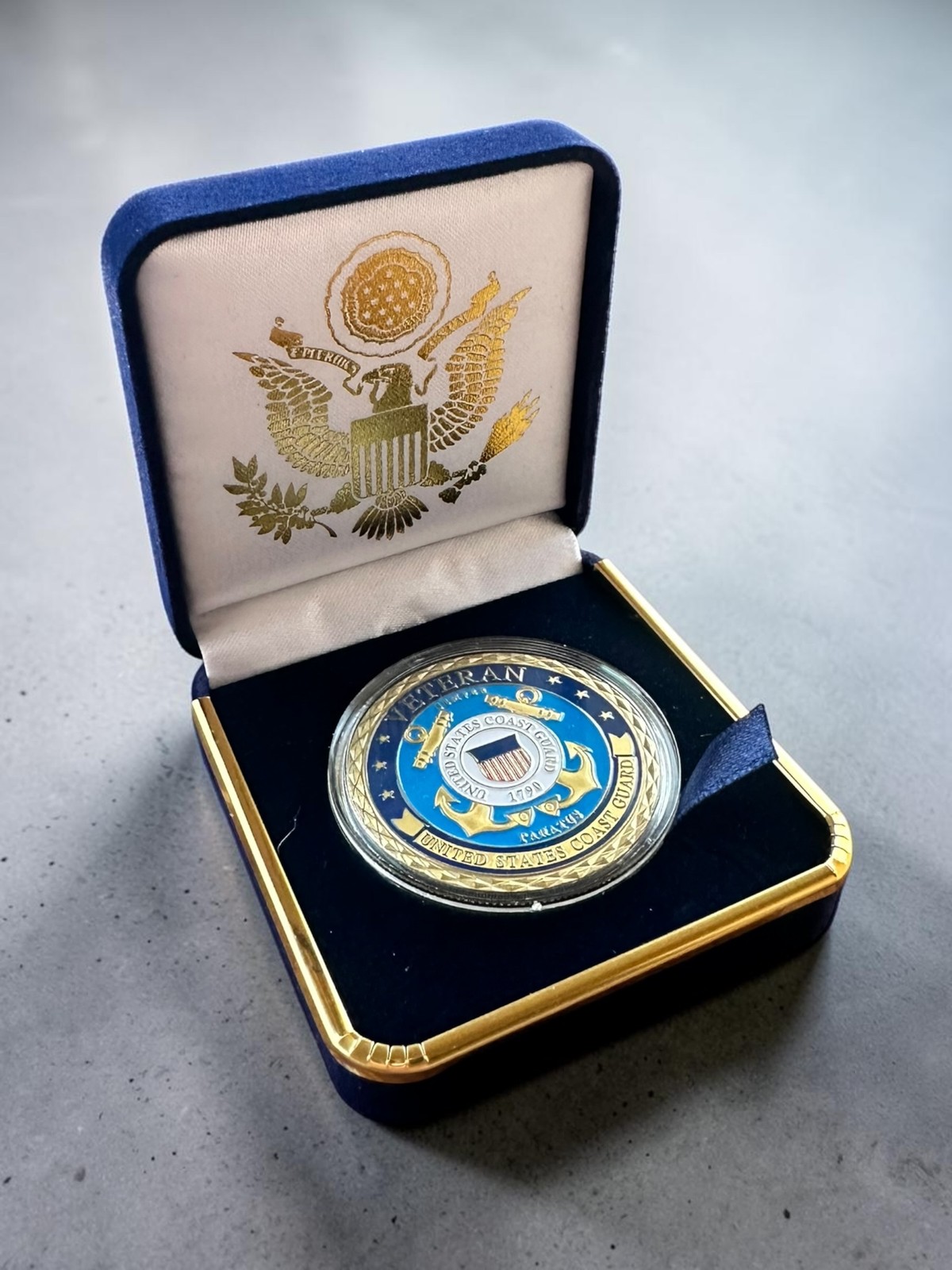 NEW USCG U.S. Coast Guard Veteran Challenge Coin in Velvet Case ·NEW· ·IN STOCK· NEW USCG U.S. Coast Guard Veteran Challenge Coin in Velvet Case ·NEW· ·IN STOCK·