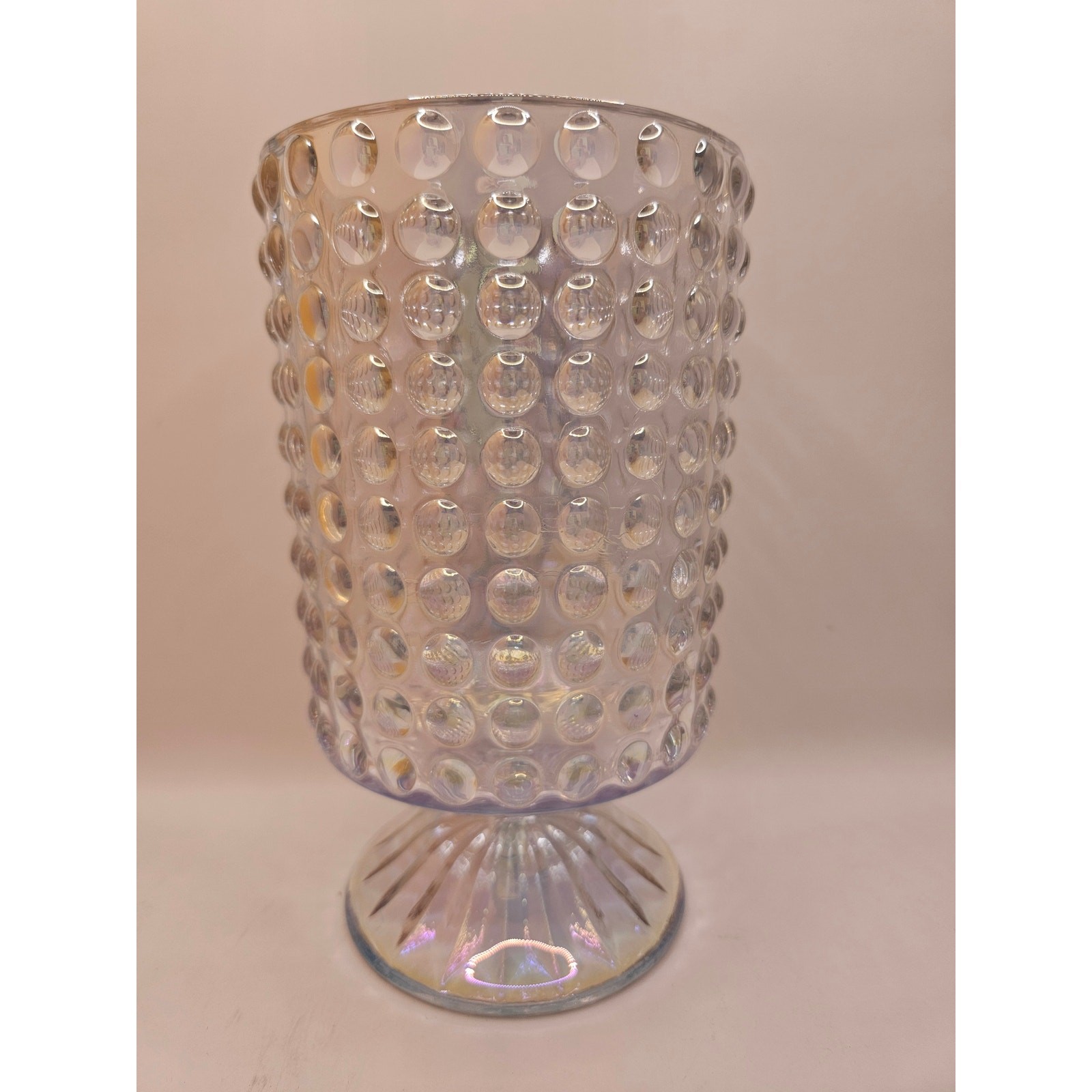 Vintage Hobnail Iridescent Pedestal Footed Glass Vase 7x4\