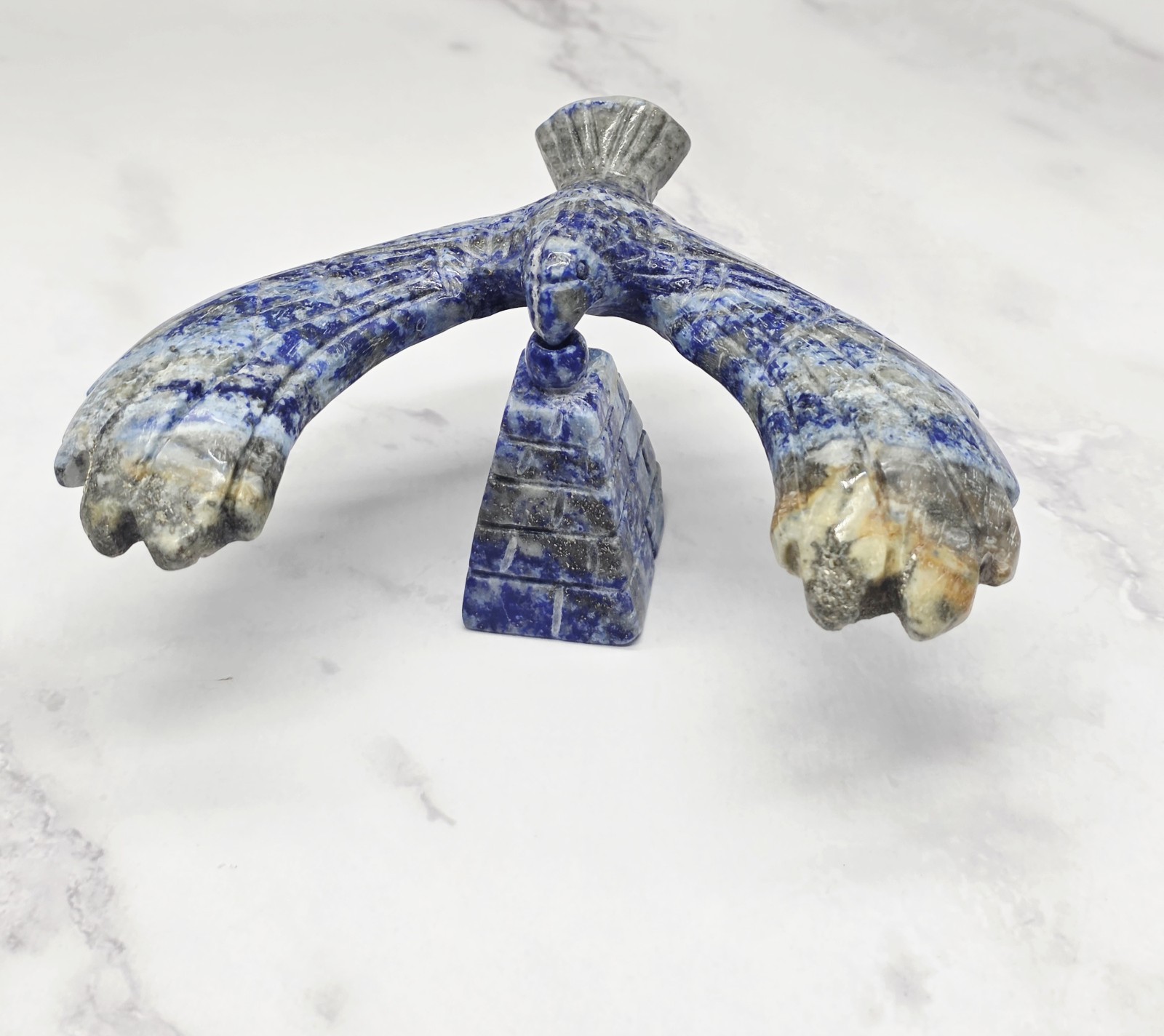 Sodalite Flying Bird Spinner Hand Carved Gemstone Eagle Sculpture 4.32” Wings