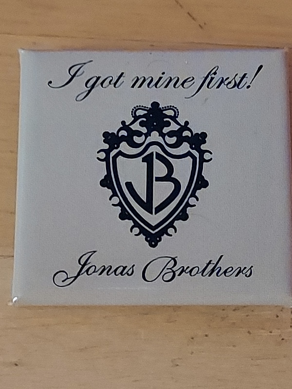 Vintage Jonas Brothers Pinback Button I Got Mine First JB Crest Logo Fan Merch