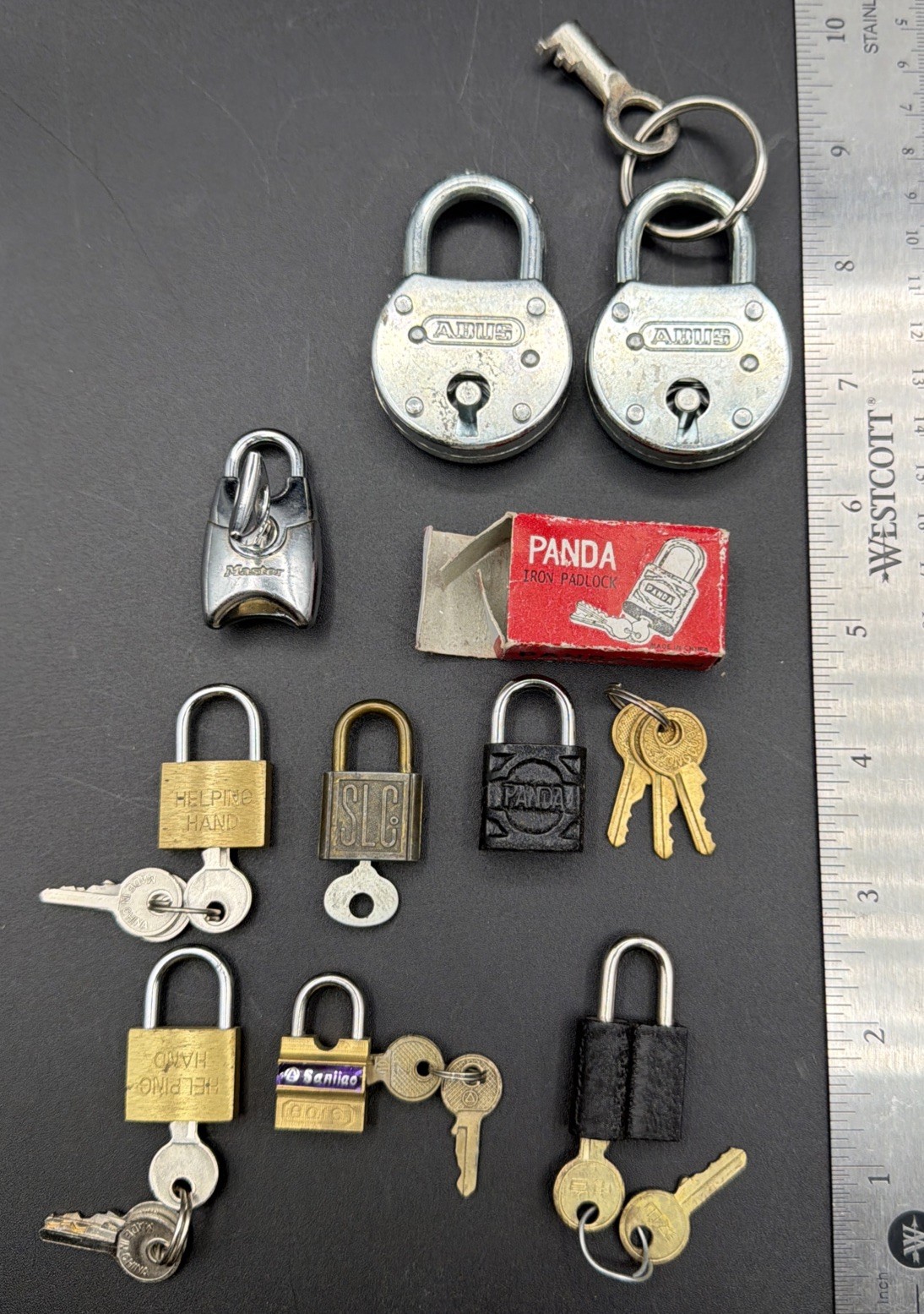 Lot Of 9 Vintage Pad Locks & Keys Mini Lock ABUS Panda SLC Saniiao Japan Lot Of 9 Vintage Pad Locks & Keys Mini Lock ABUS Panda SLC Saniiao Japan