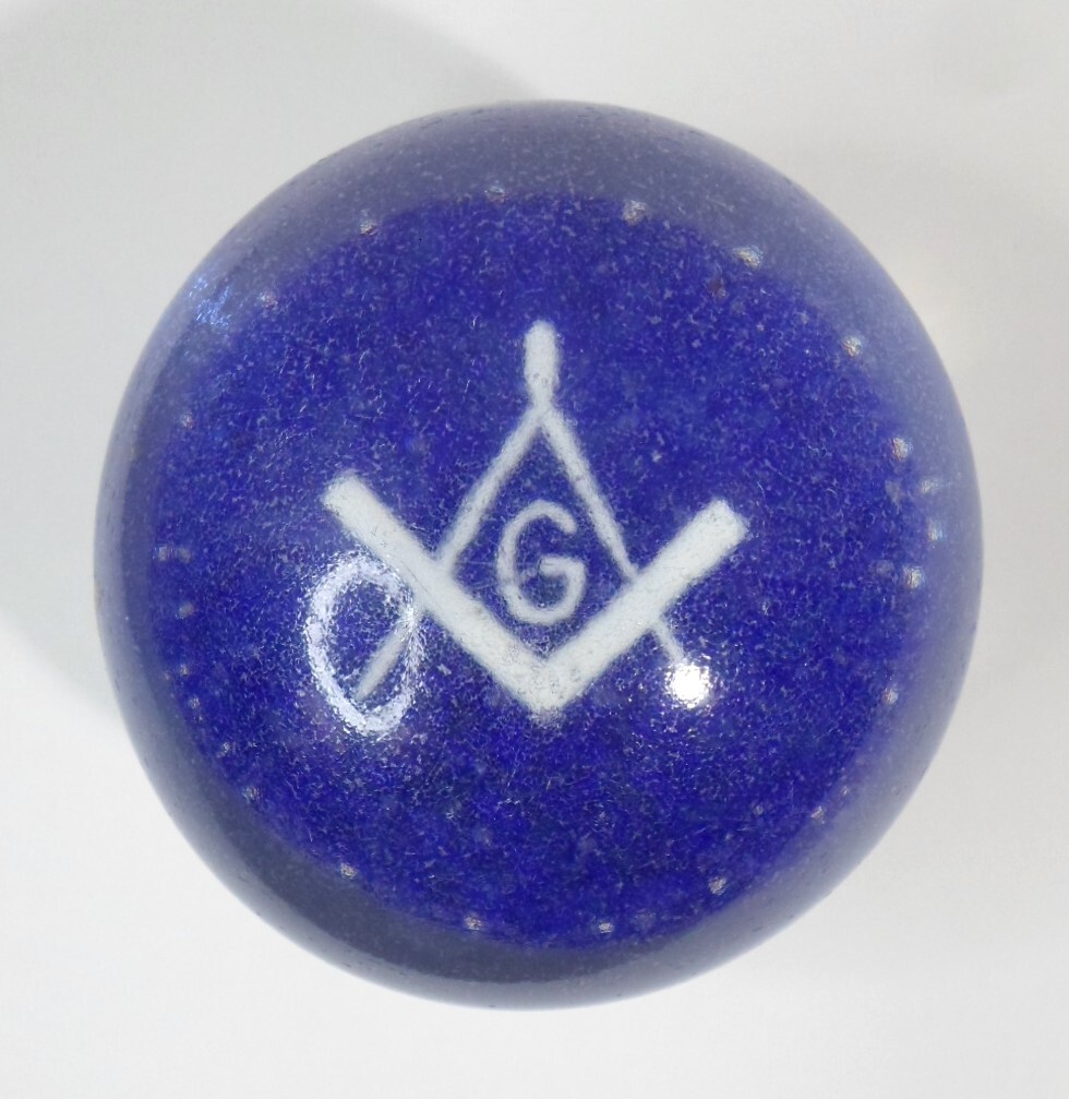 Vintage GENTILE GLASS PAPERWEIGHT MASONIC Compass & Square Logo Bubbles 3.5\