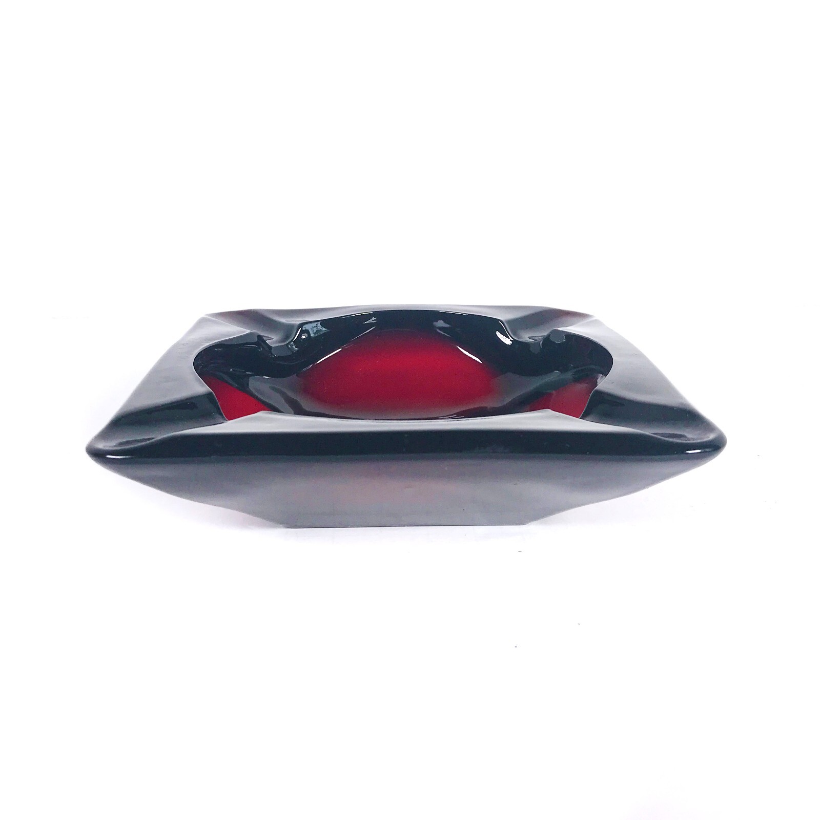 Anchor Hocking Ashtray Square MCM Vintage Heavy Cranberry Glass Ruby Red