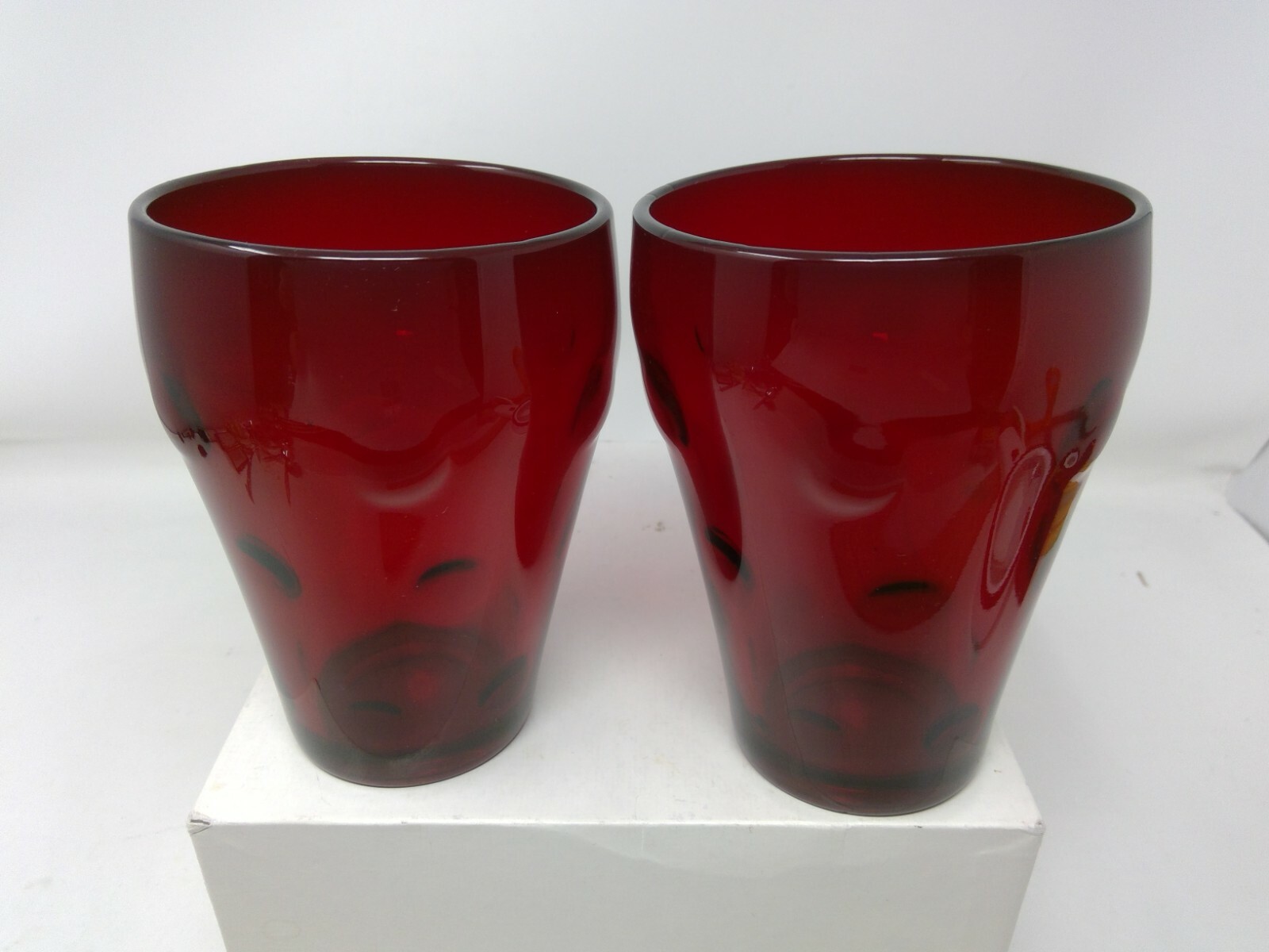 Pair of **Rare** Paden City Glass Popeye & Olive Ruby Red 5 1/4\