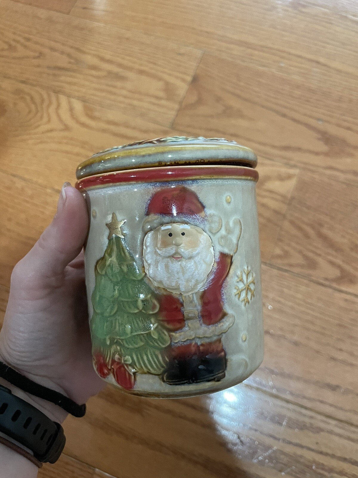 Ceramic Small Santa Christmas Holiday Canister Covered Jar Decorative Container