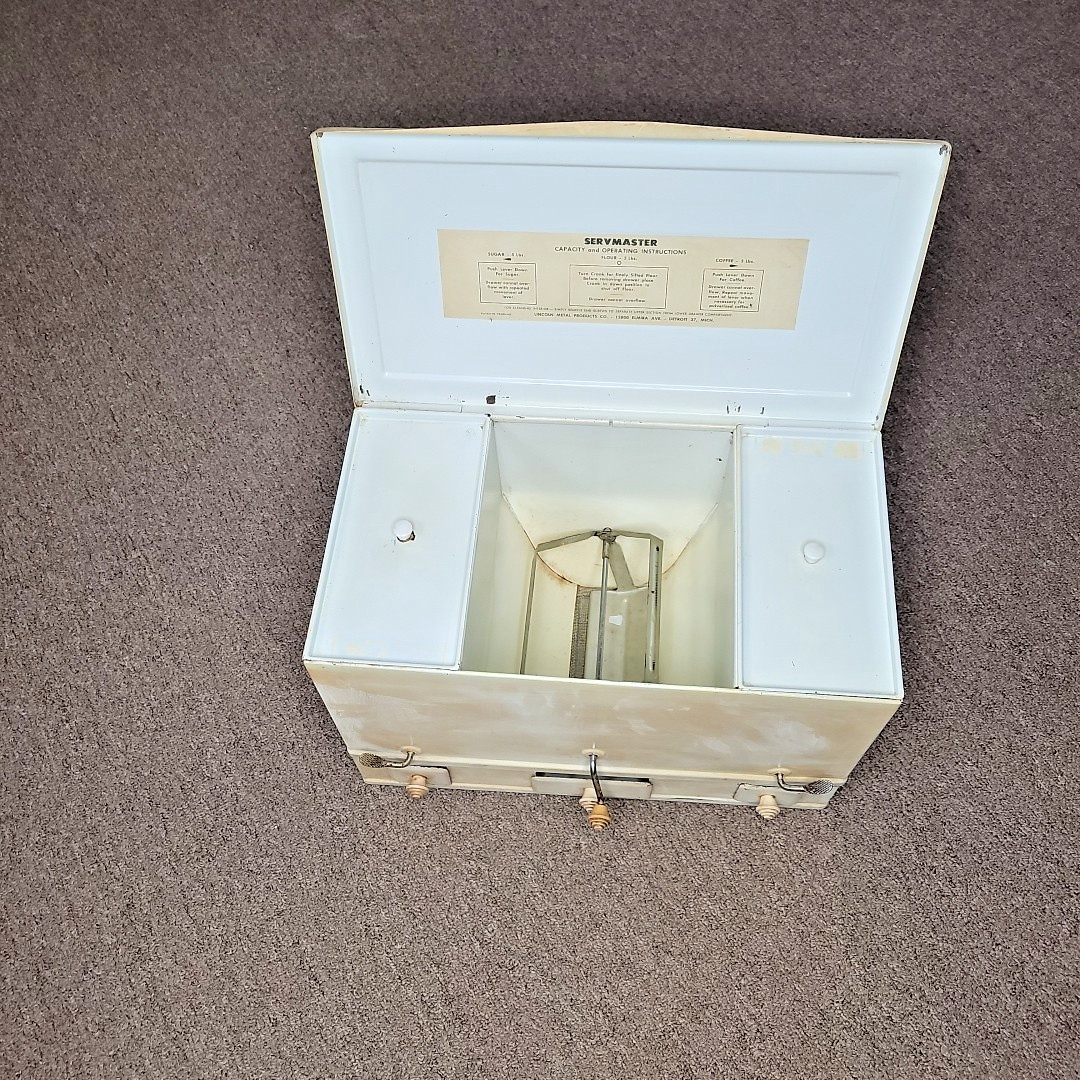Vintage 1930s Lincoln SERVMASTER Metal Countertop Sugar Coffee Dispenser Bin