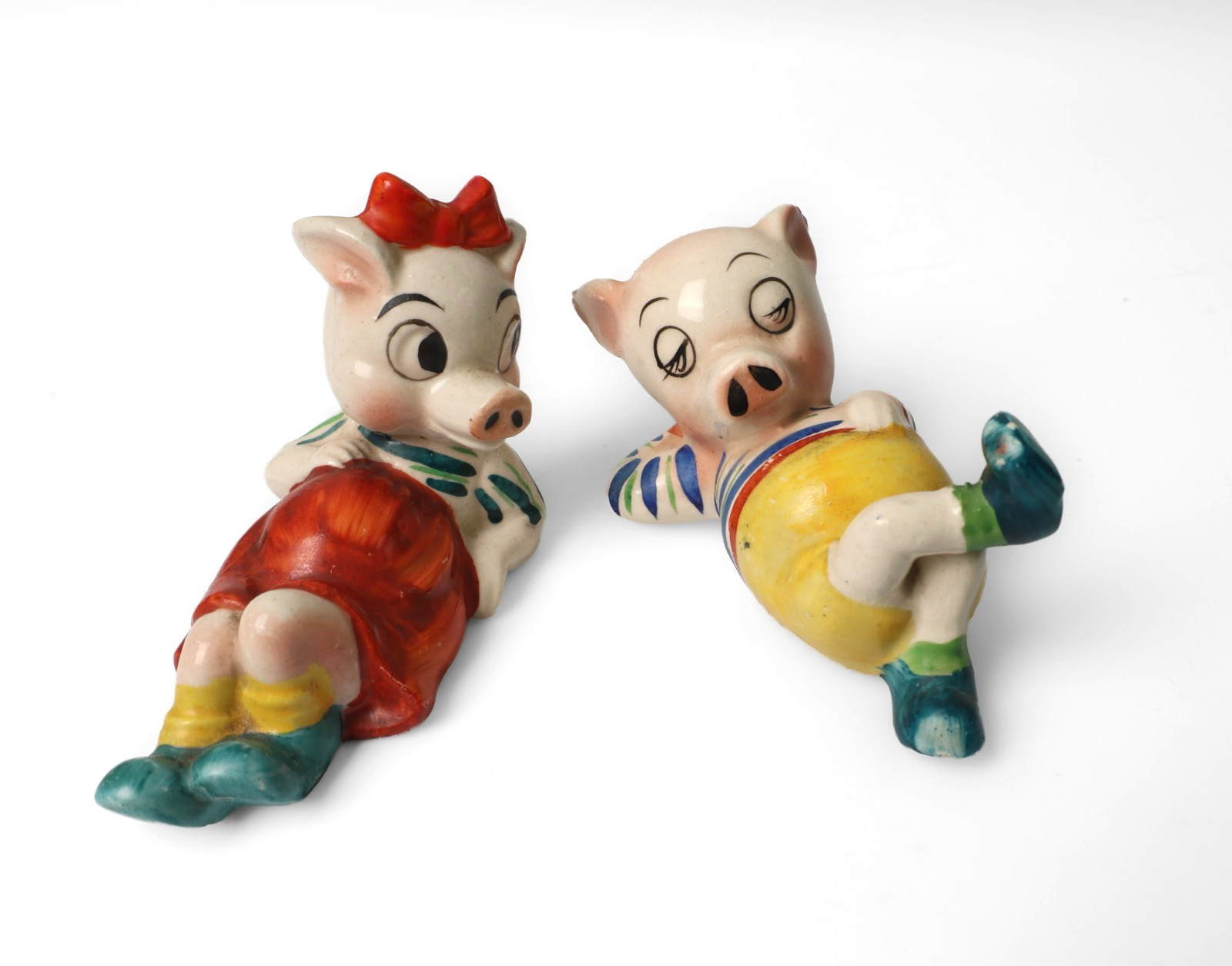 Vintage Boy And Girl Pig Figurines Ceramic Occupied Japan Mid-Century