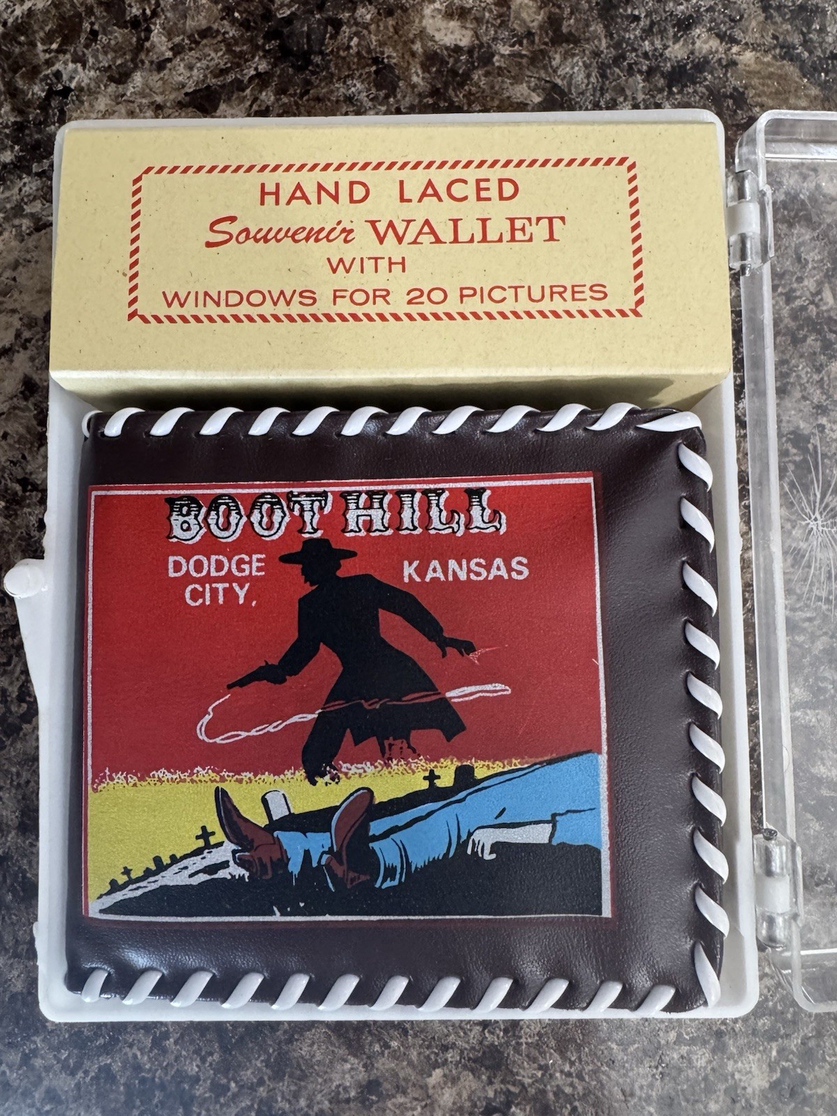 New Vintage Boot Hill Dodge City Kansas Souvenir Photo Wallet with case