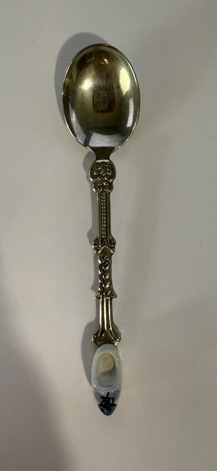 Vintage Holland Netherlands Souvenir Spoon Delft Blue Miniature Clog Finial