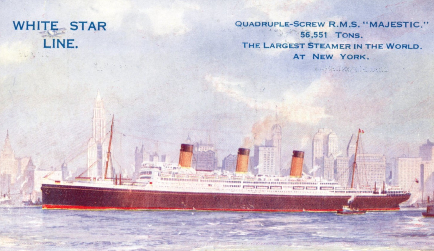 White Star Line RMS Majestic Steamer Ocean Liner Steamship Postcard