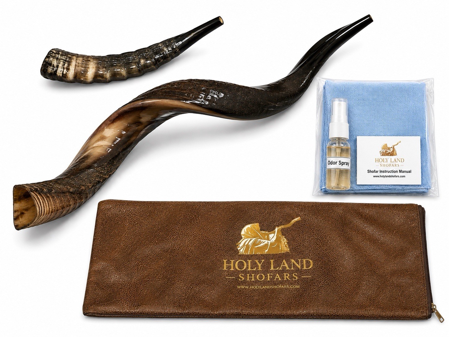 Yemenite Shofar Kudu Horn XL Set 30”-40” Kosher Half Polished + Free Blesbok
