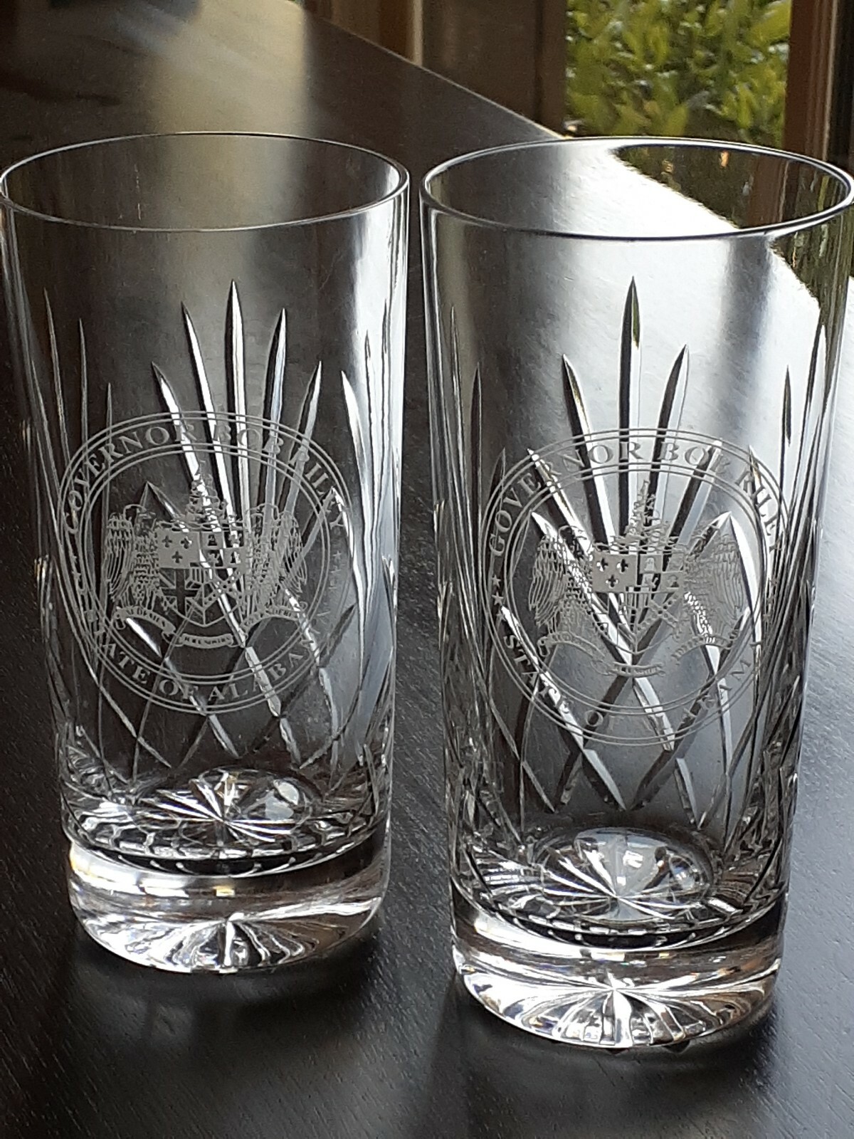 OFFICIAL STATE OF ALABAMA Etched STATE SEAL Crystal HIGHBALL GLASSES Glass RILEY