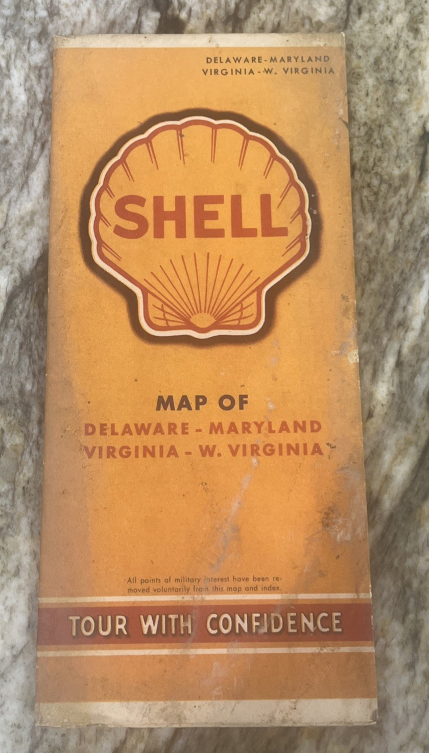 1942 Shell Delaware Maryland Virginia West Virginia Vintage Road Map 🇺🇸