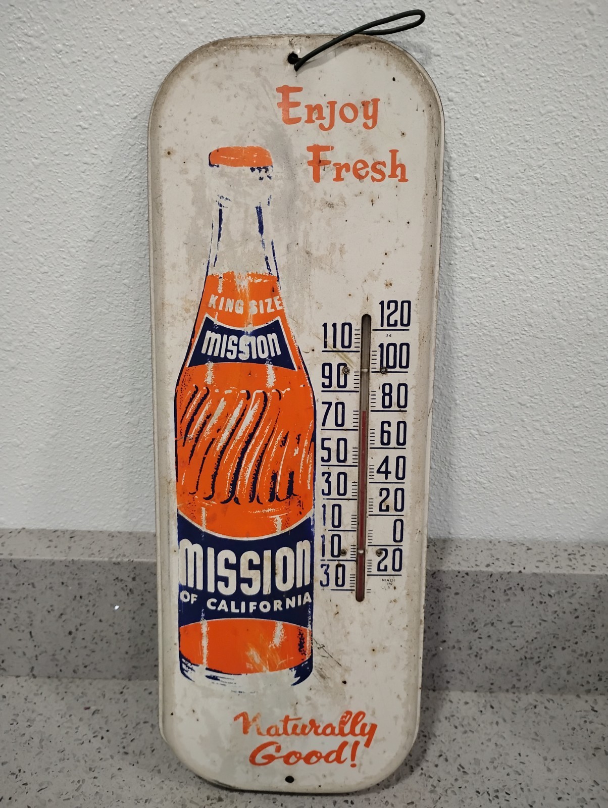 Vintage Mission Of California Soda Thermometer Metal Sign, Works