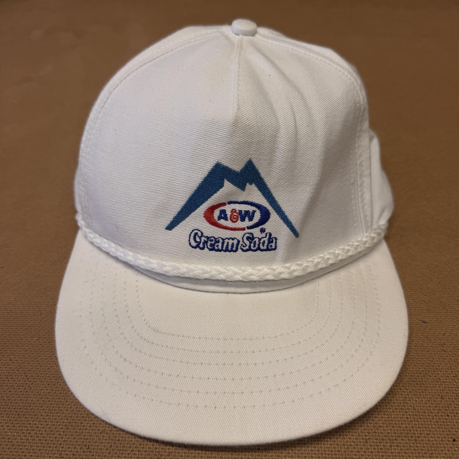 Vintage A&W Cream Soda White Rope Snapback Hat Cap Adjustable Made USA Promo