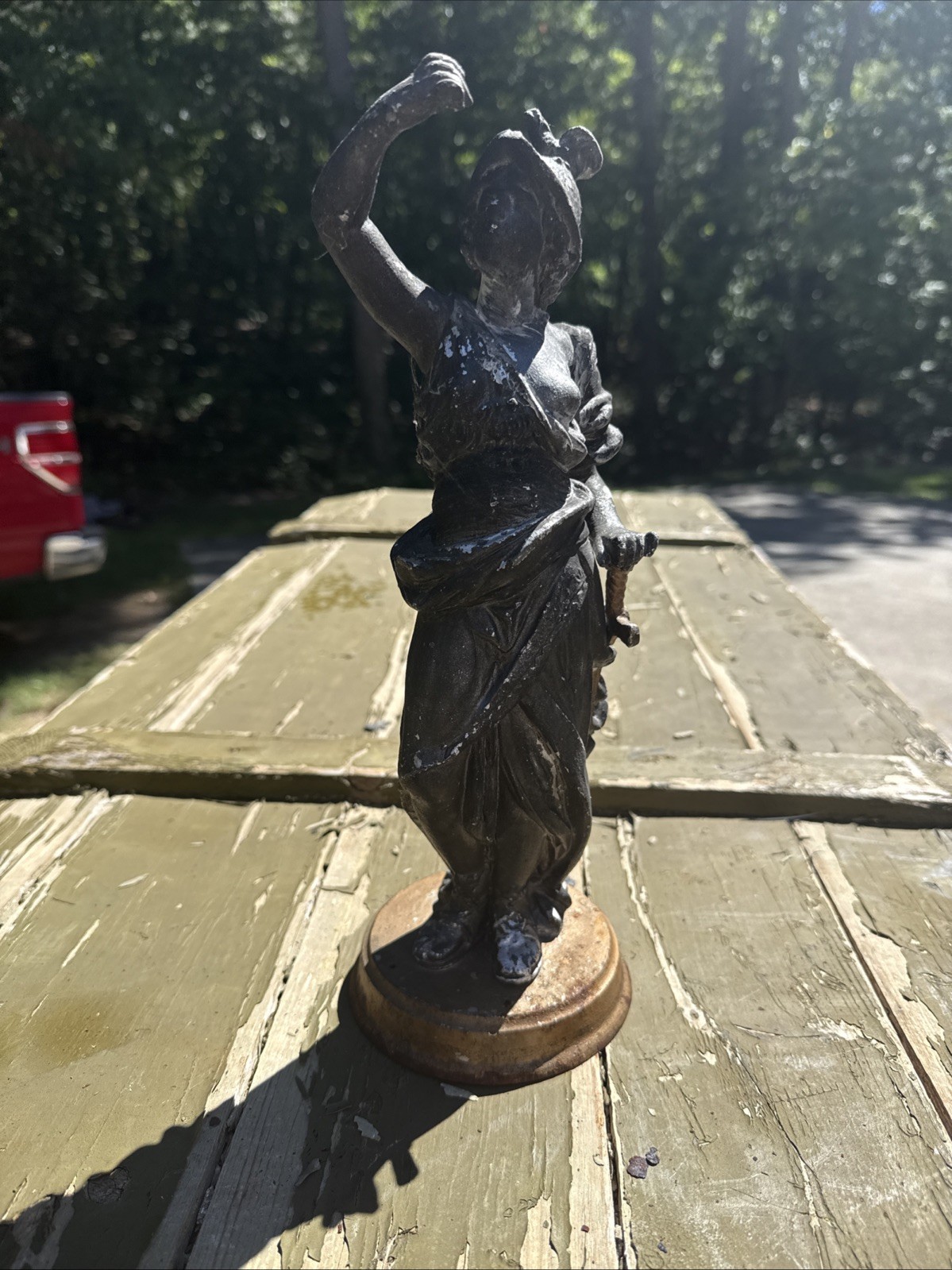 Antique French Style Spelter Metal Statue Allegory of Victory Warrior Lady