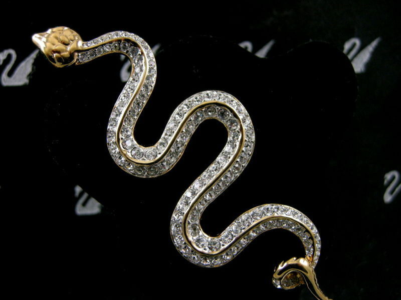 SIGNED SWAROVSKI SNAKE COBRA 22 KT GOLD PLATED~BROOCH RETIRED NEW 