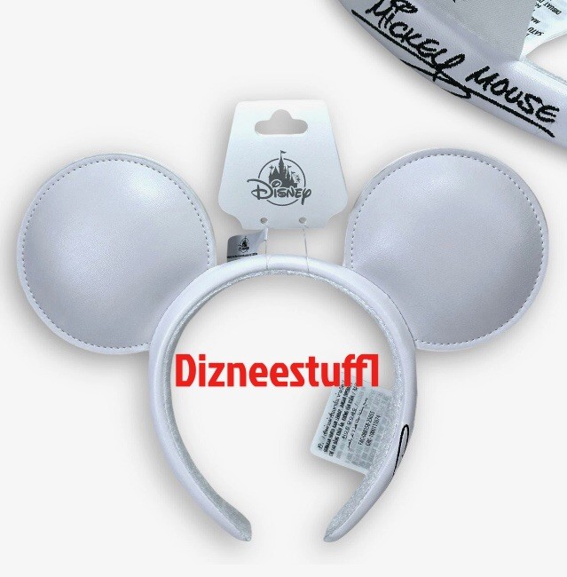 2025 Disney Parks White Mickey Mouse Autograph Ear Headband Faux Leather NEW 2025 Disney Parks White Mickey Mouse Autograph Ear Headband Faux Leather NEW