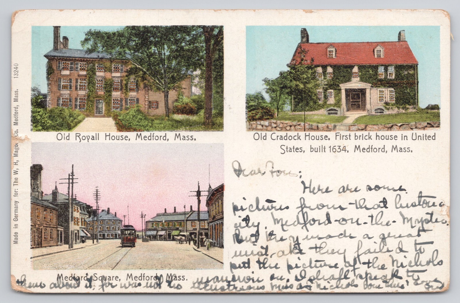 Medford Massachusetts Old Royall Cradock Houses Medford Square 1906 Postcard