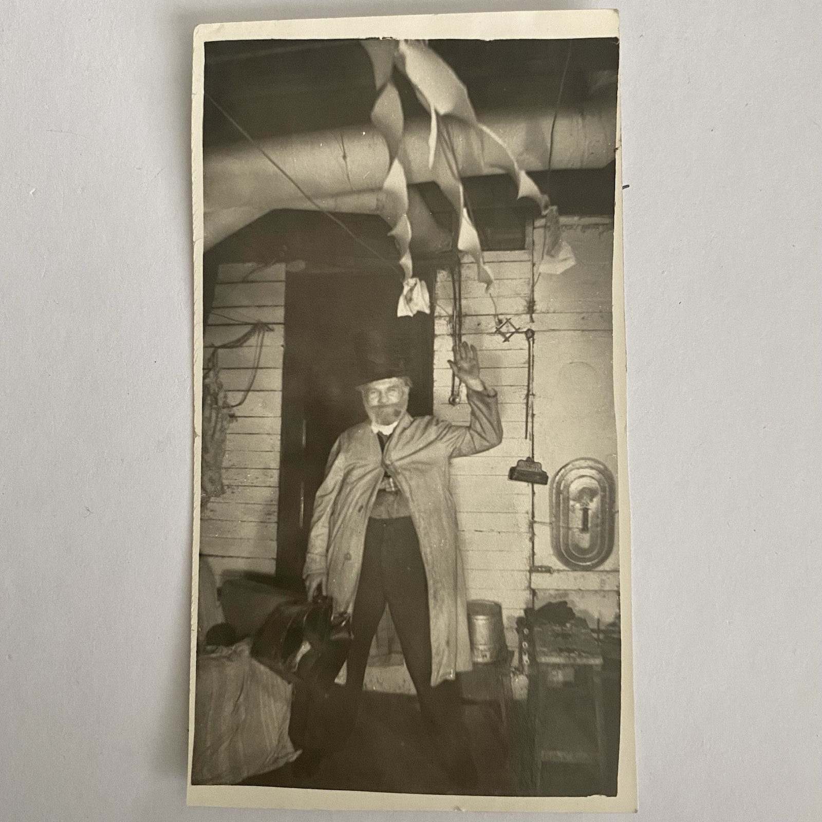 Vintage Snapshot Terrifying Magician At The NYE Party Oddity Man Black & White