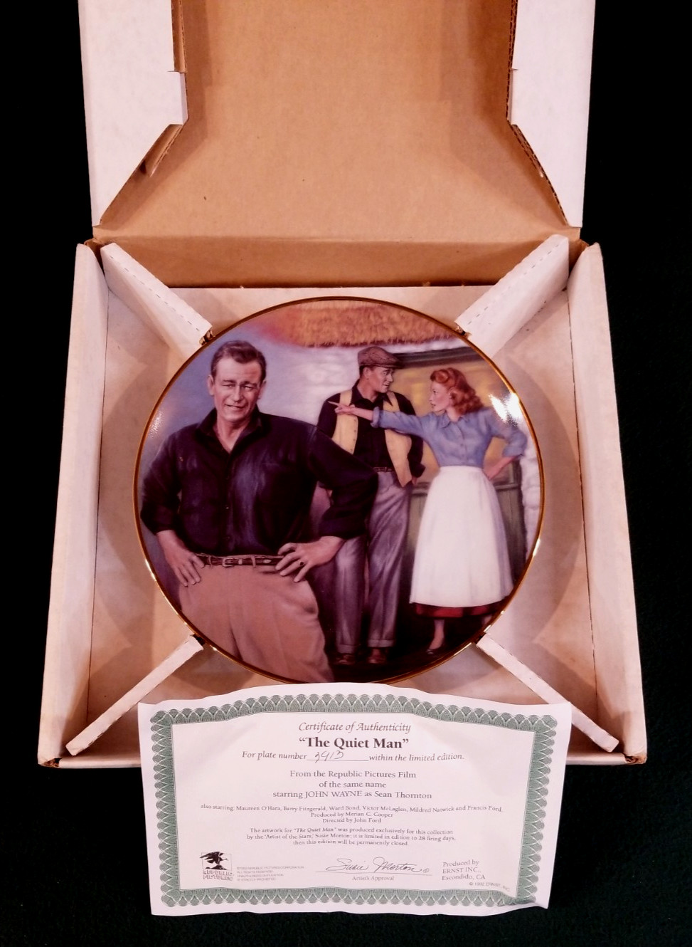 Vintage 1992 COMPLETE John Wayne The Quiet Man Collector Plate COA & ORG PKG