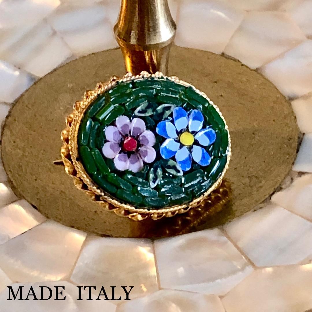 Vintage Italy Gold Green Brooch Retro Flower Made in Italy Jewelry
