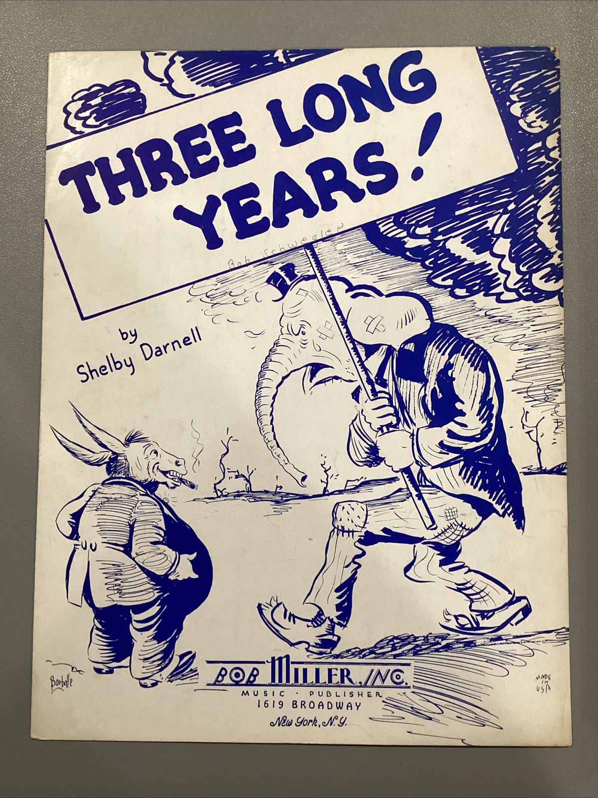 1936 Three Long Years Sleby Darnell Music Score Sheet Political Donkey Elephant 1936 Three Long Years Sleby Darnell Music Score Sheet Political Donkey Elephant