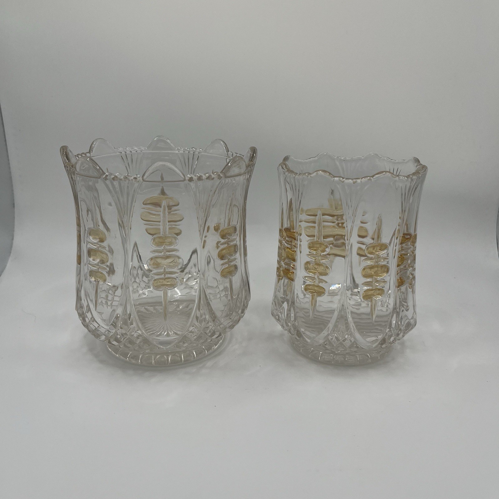 Vintage Early American Pressed Glass Spooner Scalloped Vases - Set of 2