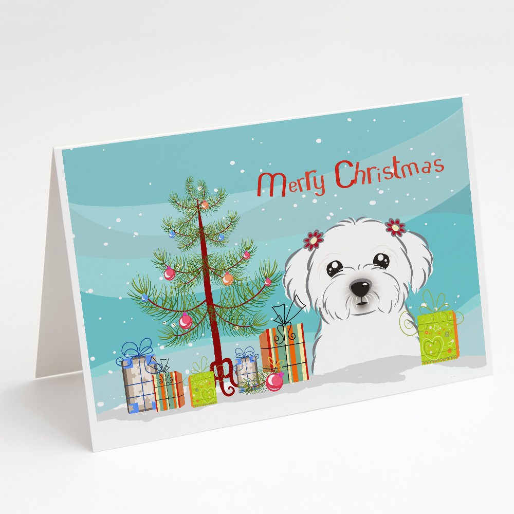 Caroline\'s Treasures Christmas Tree and Maltese Greeting Cards Pack of 8