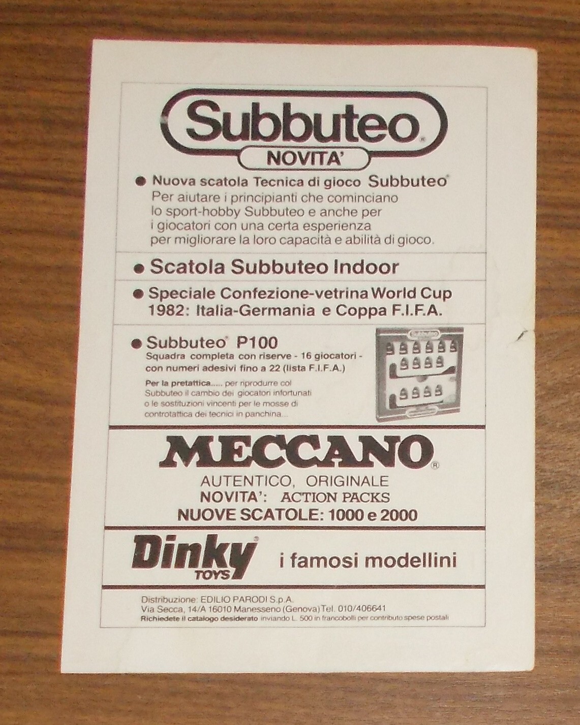 Rare Advertising Subbuteo Table Soccer World Cup \'82 Italy - Germany 1982