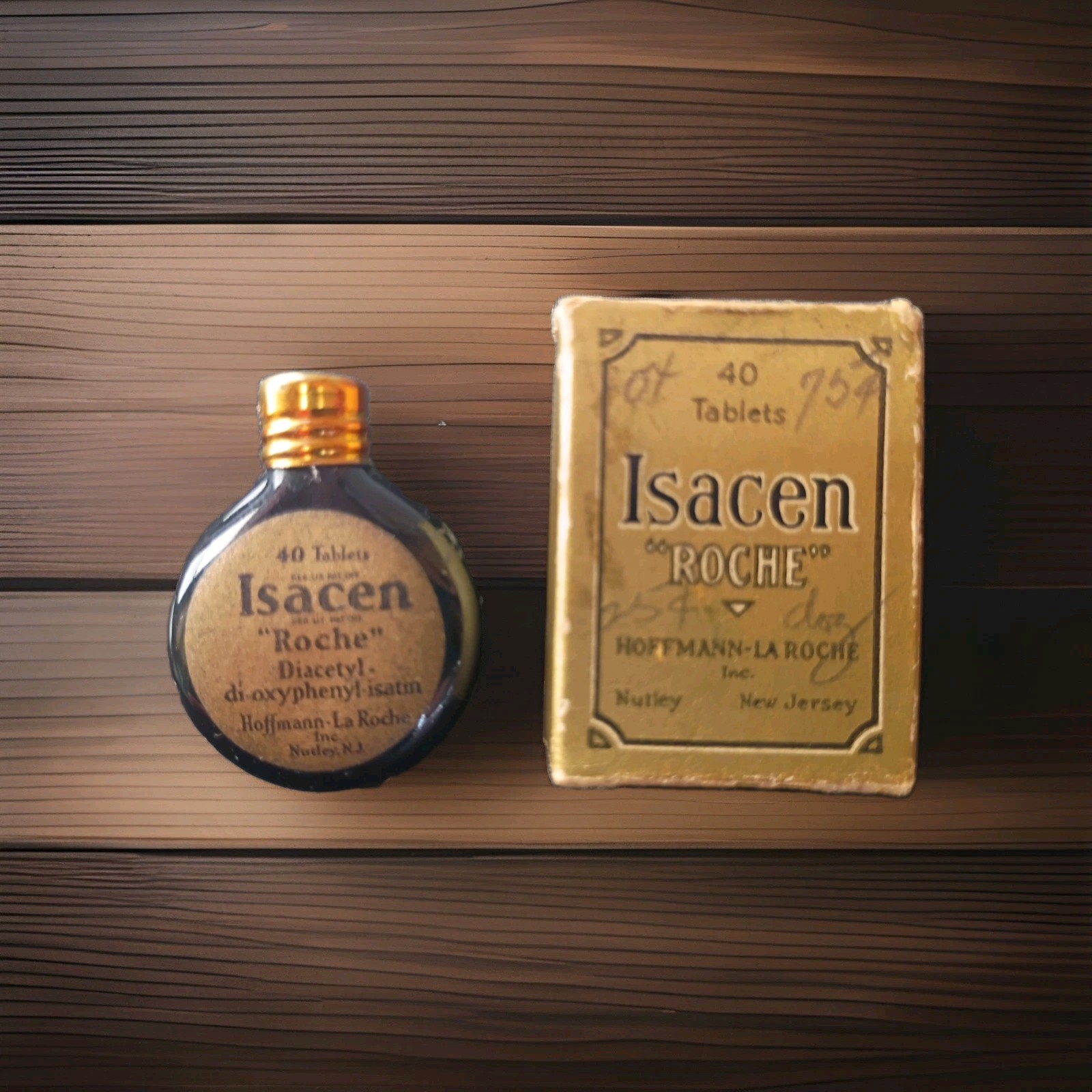 Vintage Hoffmann‑La Roche “Isacen” Pharmaceutical Set — Bottle + Box — 40...