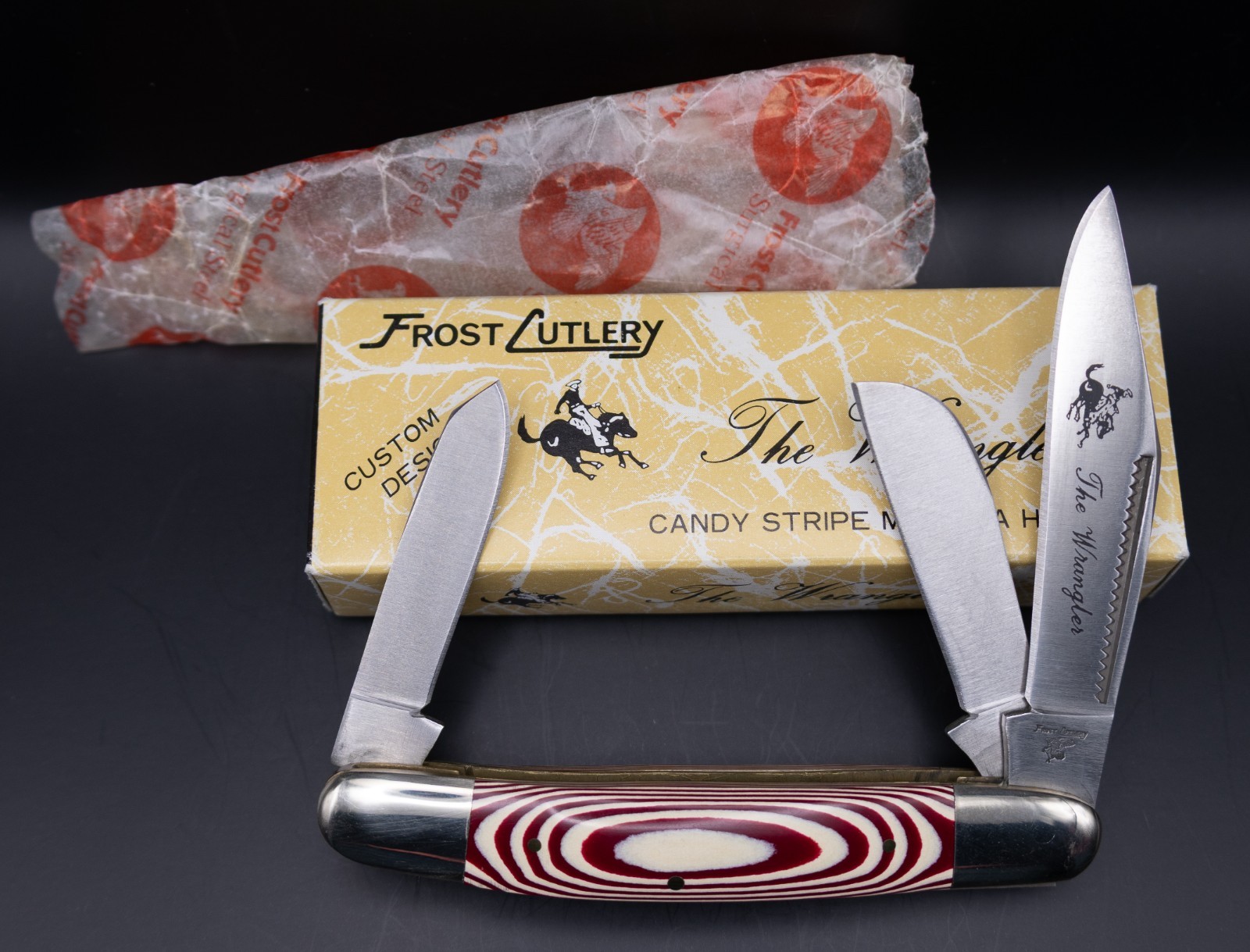 Vintage Frost Cutlery Wrangler Stockman Pocket Knife Candy Stripe Micarta NOS