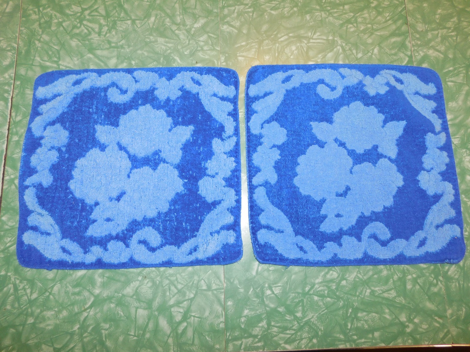 VTG CANNON MONTICELLO 2 WASHCLOTHS WASH CLOTH LOT 2 BLUE FLORAL MCM