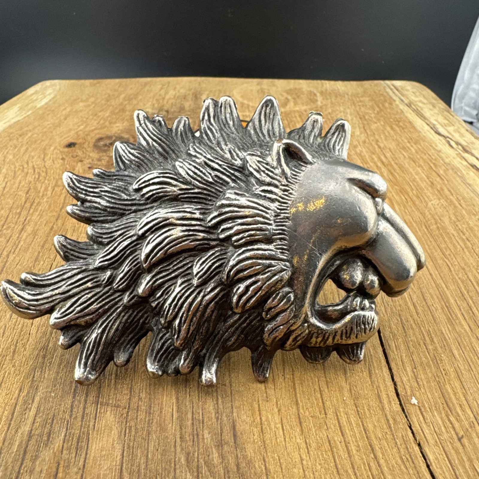Silver Tone Vintage  Lion Head Animal Growling Unique Belt Buckle 🔥
