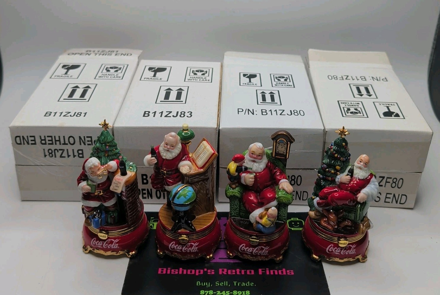 Vtg Franklin Mint Coca-Cola Santa Claus Hinged Trinket Porcelain Box Set of 4
