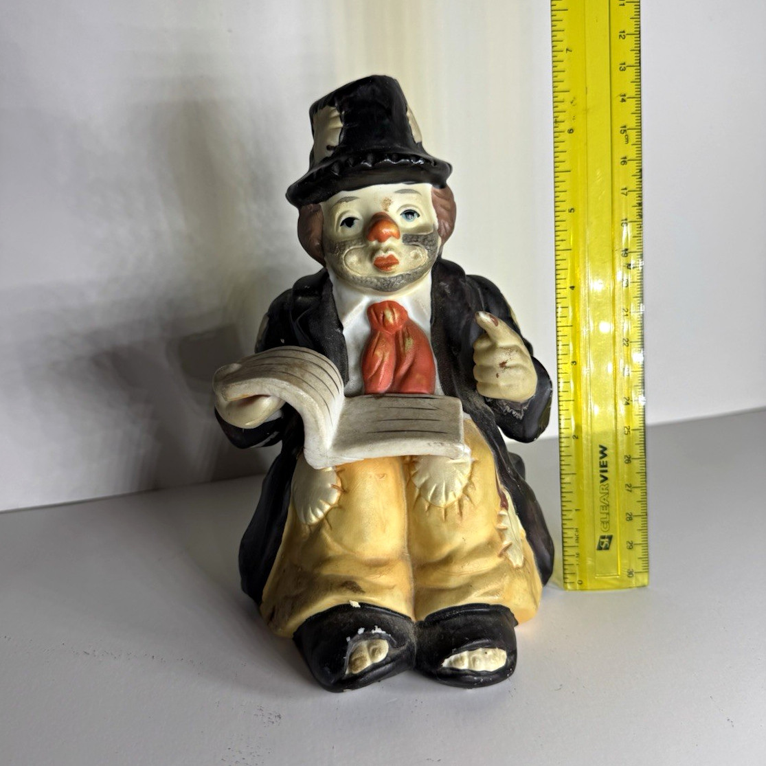 80s vintage Sun Saint Hobo Painted clown music box figurine