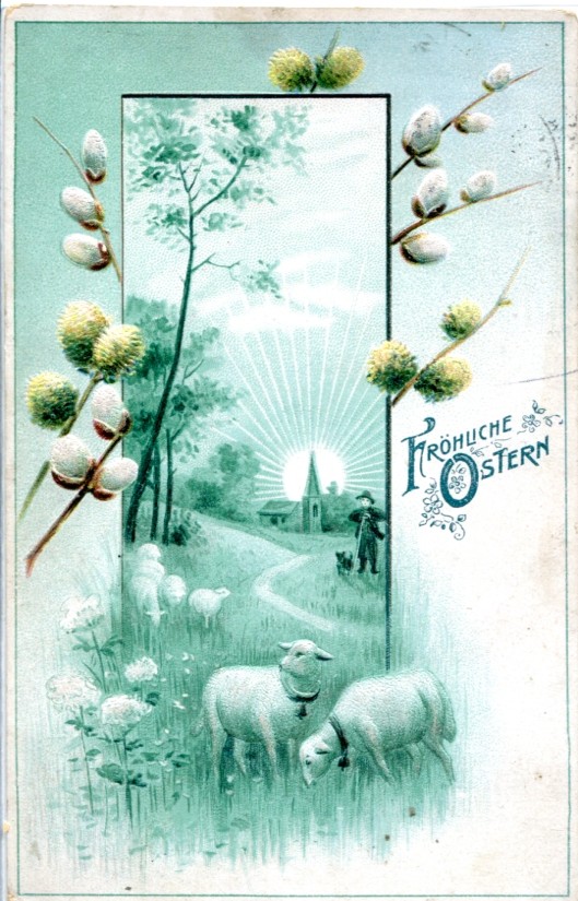 Ancient Ak, Präge-ak, Happy Easter, Schäfer With Sheep And Church