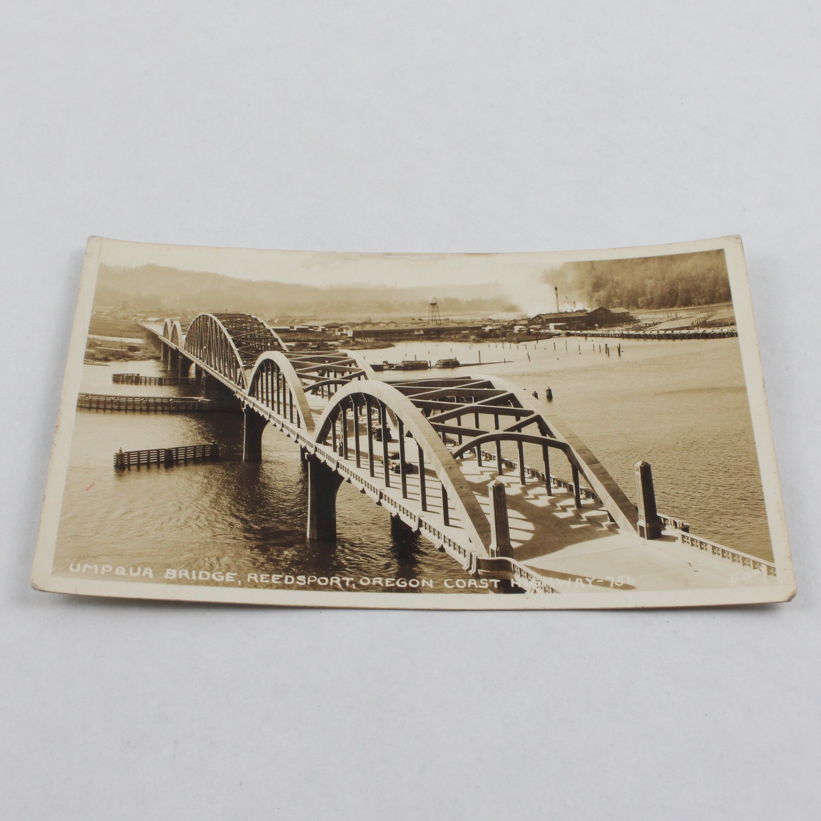 Umpqua Bridge Reedsport Oregon Coast Highway RPPC Postcard 1930s Eddy