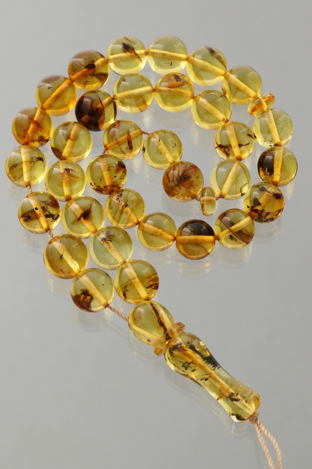 Islamic 33 FOSSIL Round Prayer Beads 8-9mm BALTIC AMBER TASBIH 16.7g 260416-7